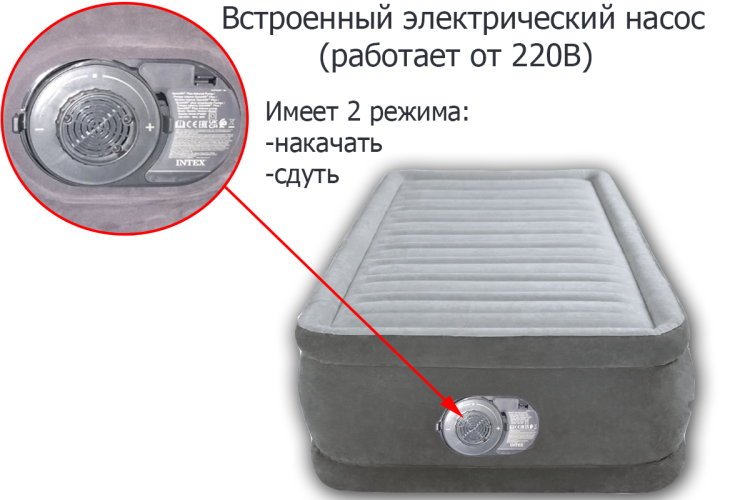 Высокий матрас-кровать INTEX 64412 Comfort Plush Airbed 99х191х46 см Высокий матрас-кровать INTEX 64412 Comfort Plush Airbed 99х191х46 см