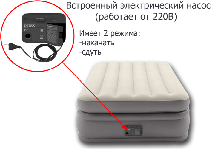 Односпальная надувная кровать INTEX 64162 Prime Comfort Twin 99х191х51 см